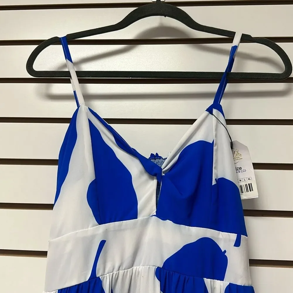 NWT Women’s White/Blue Print Maxi Dress -Size One Size (Small/Medium) - Picture 3 of 8